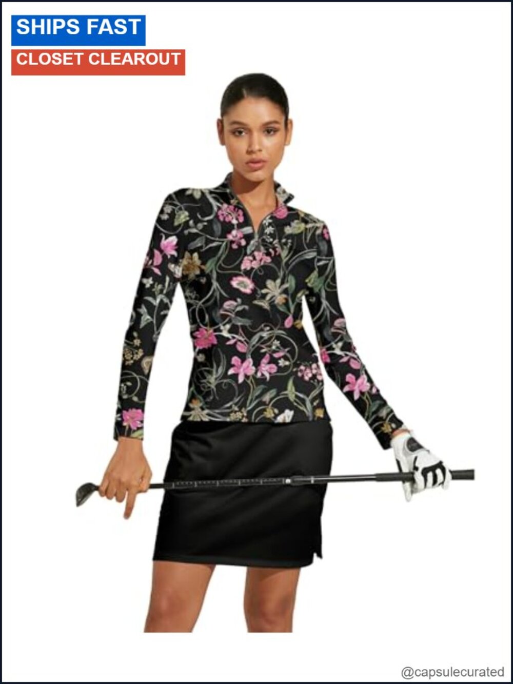 Womens Golf Polo Shirt UPF 50+ Sun Protection Quarter Zip Long Sleeve